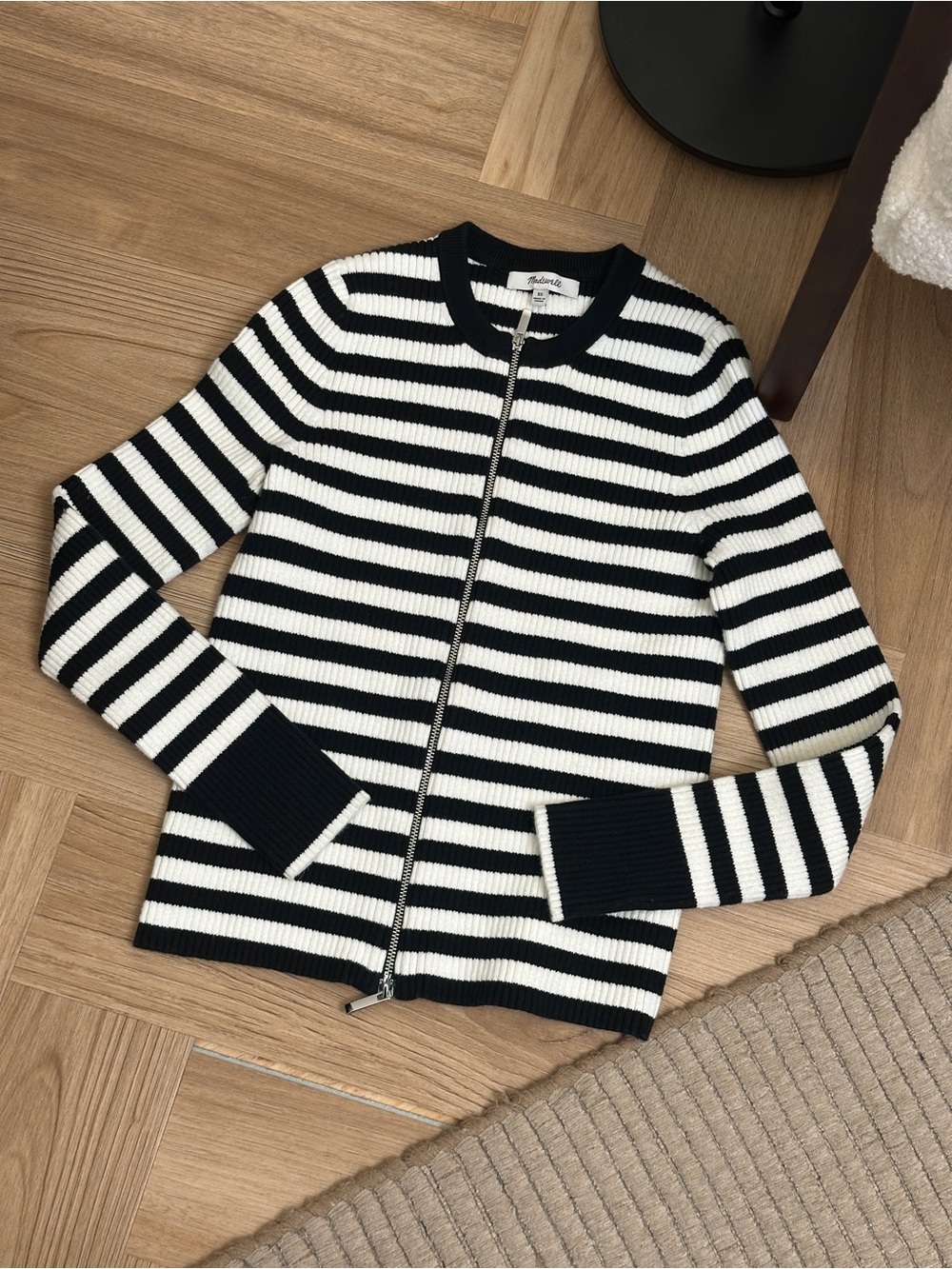 Madewell zip up striped sweater cotton